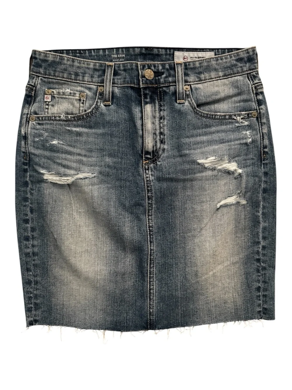 New AG Erin Distressed Pencil Skirt in Light Denim Size 27